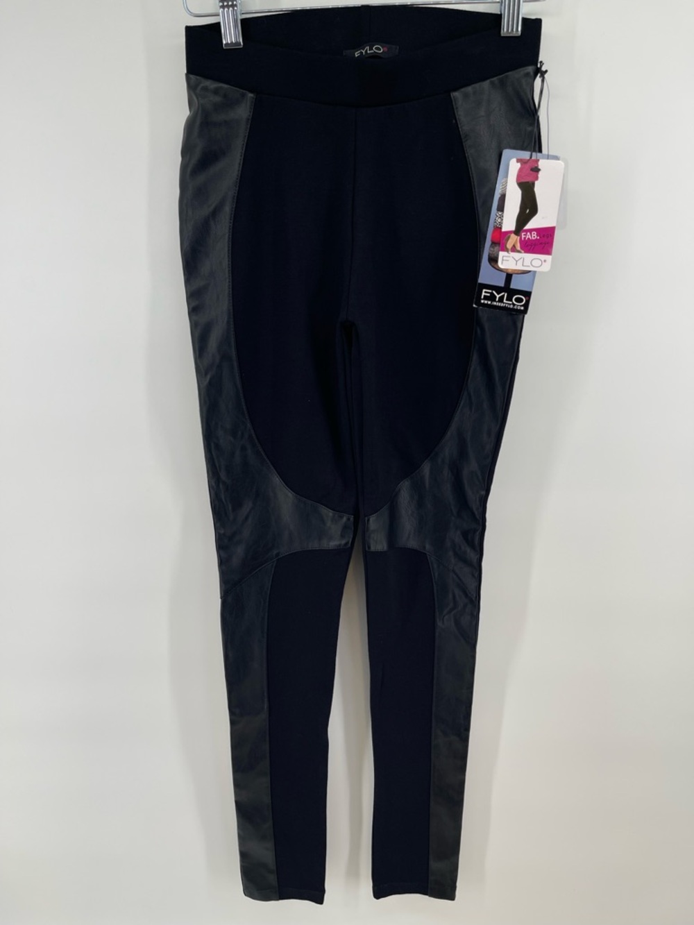 FYLO Black Stretch Leggings Faux‎ Leather Accent Small Womens Athletic Body Con